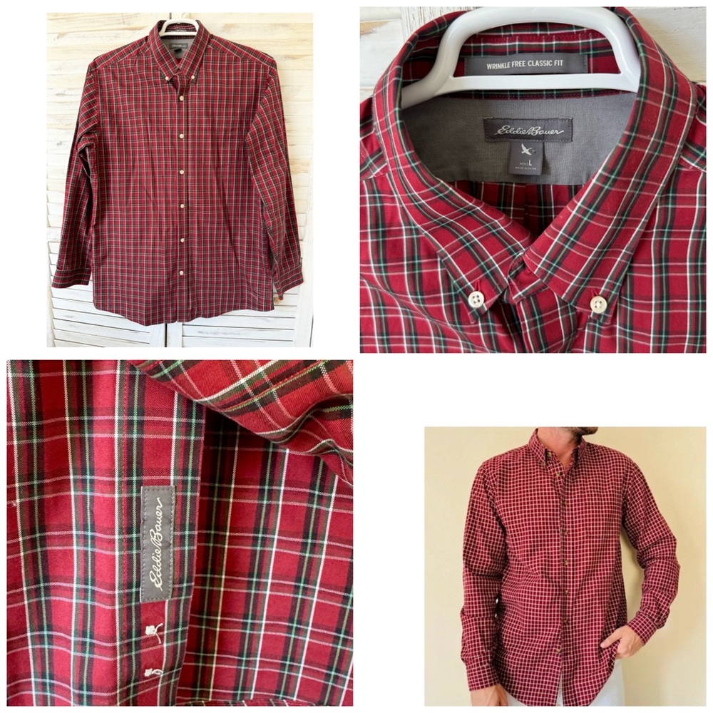 Eddie Bauer Red Plaid Button Down Shirt‎ Long Sleeve Large